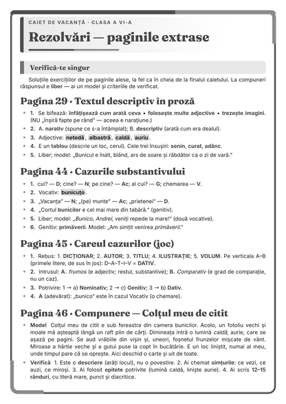 Caiet de vacanță – Limba și literatura română, clasa a 6-a