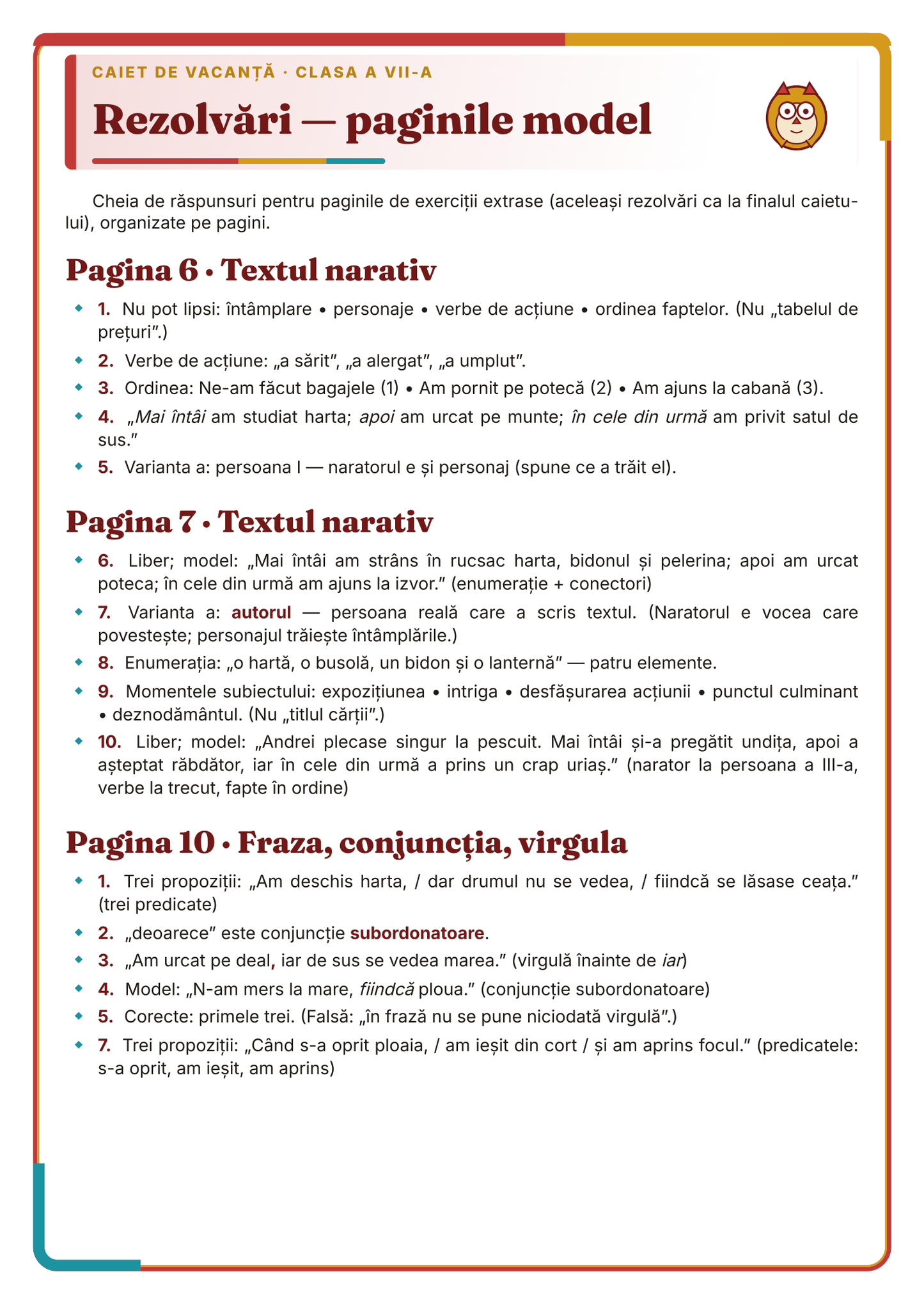 Caiet de vacanță – Limba și literatura română, clasa a 7-a