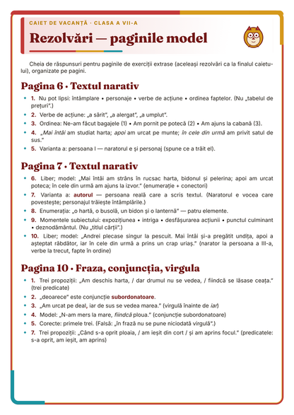 Caiet de vacanță – Limba și literatura română, clasa a 7-a
