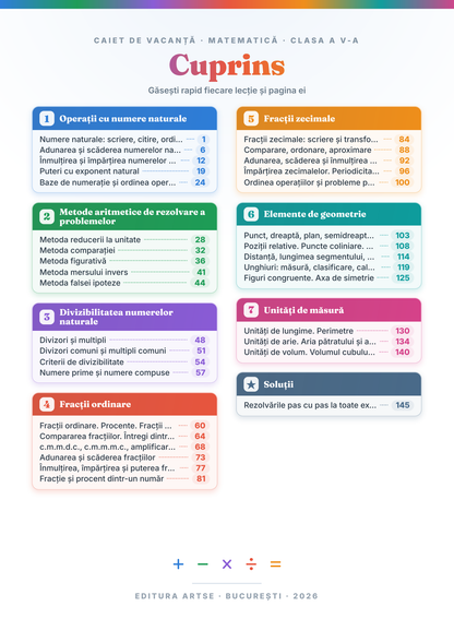 Caiet de vacanță – Matematică, clasa a 5-a