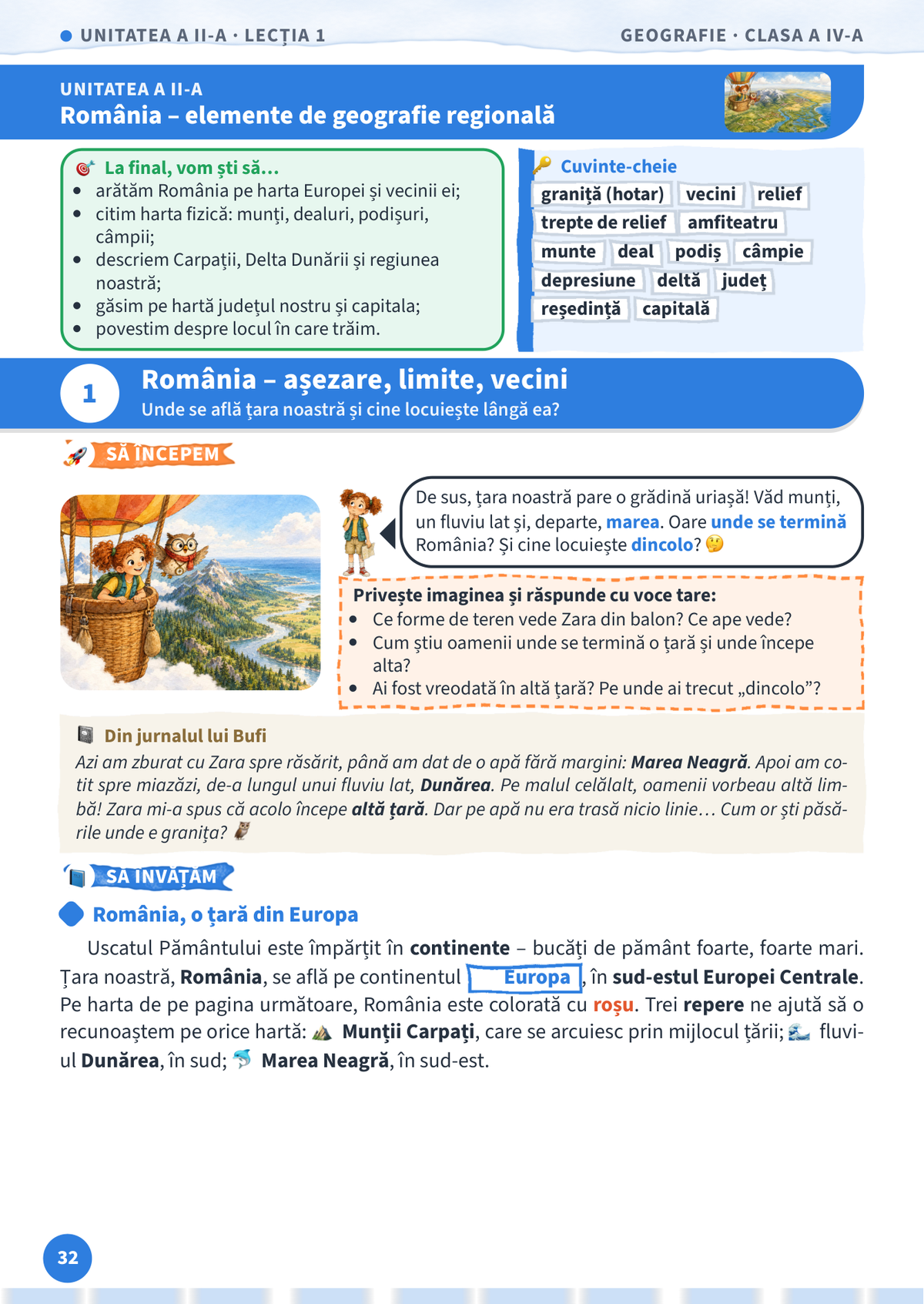 Lecția „România – așezare, limite, vecini” – pagina 32
