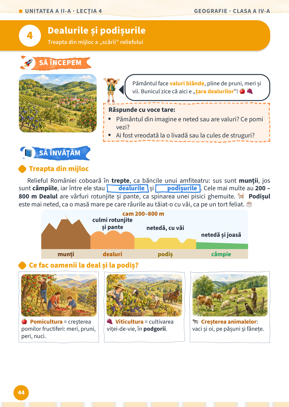 Lecția „Dealurile și podișurile” – pagina 44