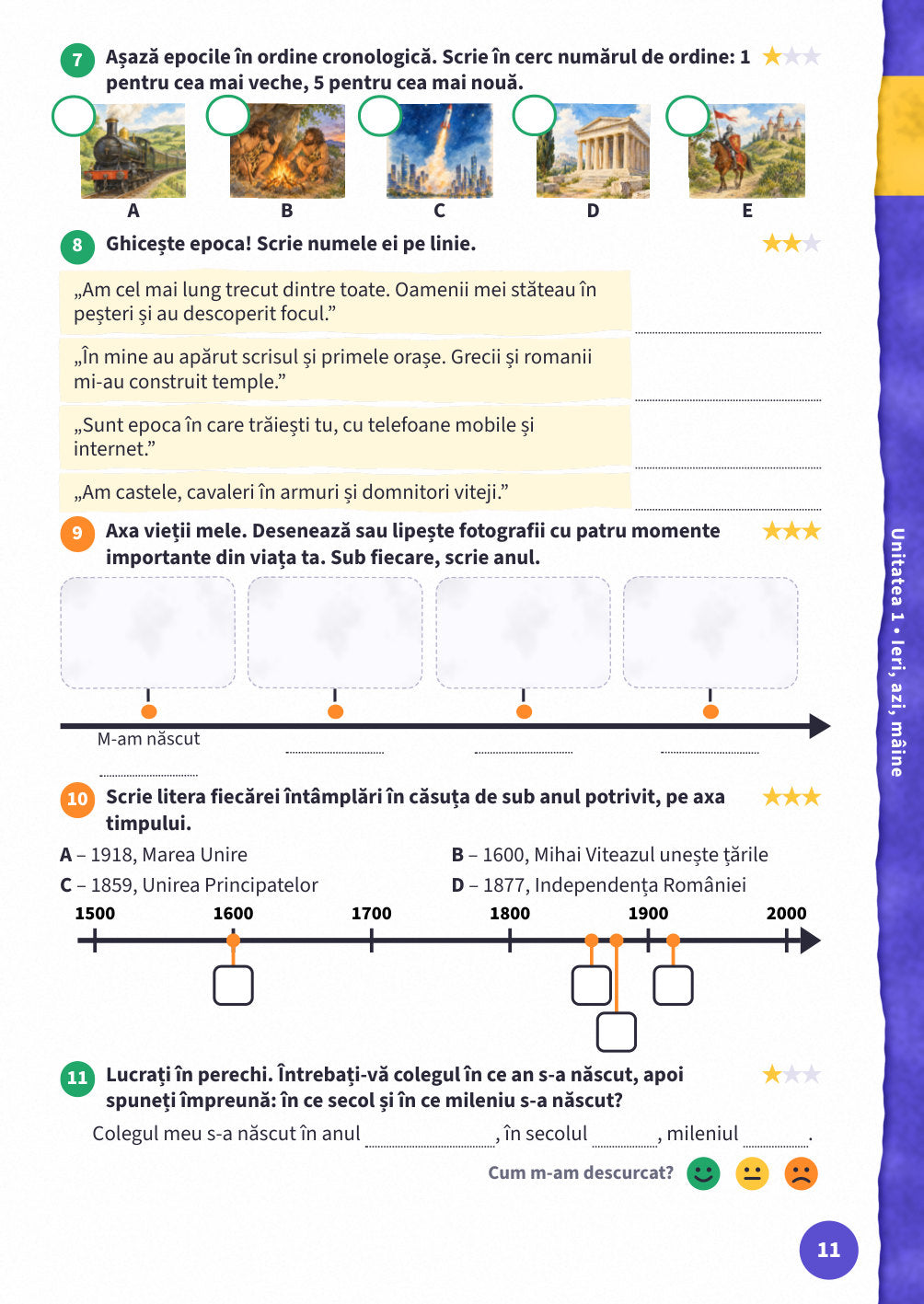 Pagina 11 — exerciții despre timpul istoric