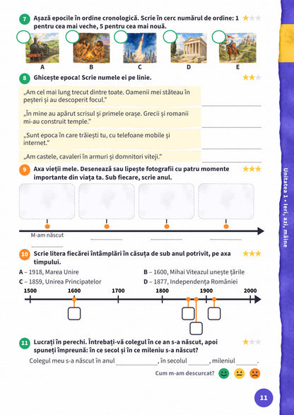 Pagina 11 — exerciții despre timpul istoric