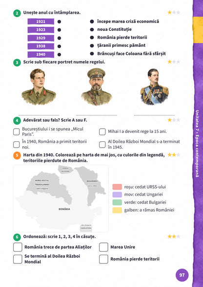 Pagina 97 — exerciții variate și harta din 1940