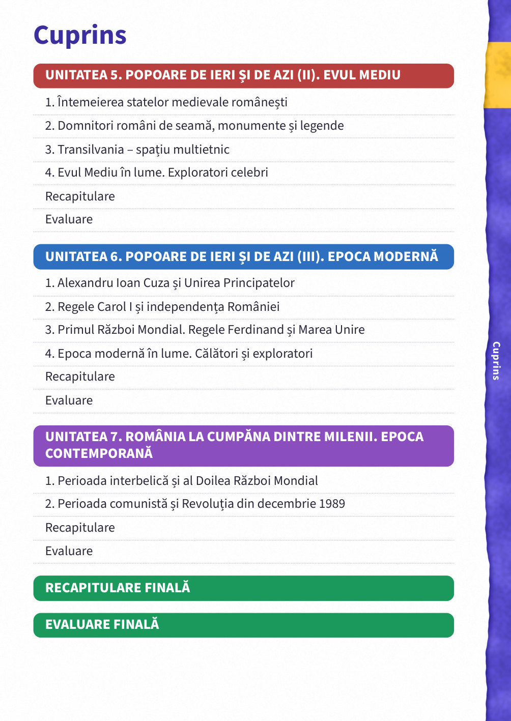 Cuprins — unitățile 5-7 și recapitularea finală