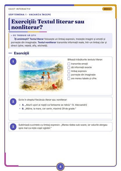 Caiet de vacanță – Limba și literatura română, clasa a 5-a